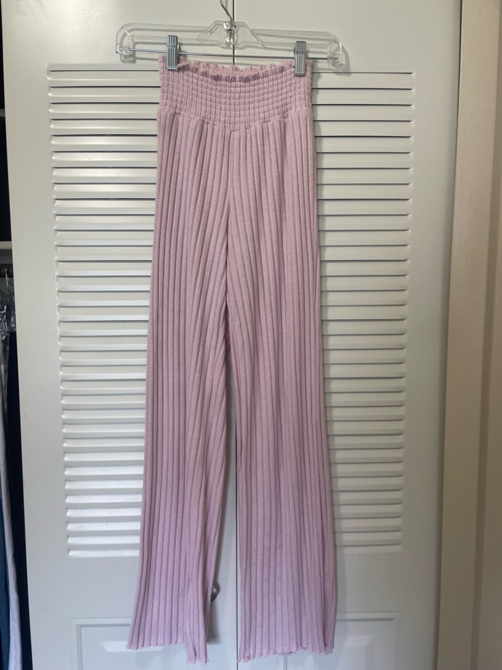 Wallflower Ribbed Wide-Leg Pants in Light Pink